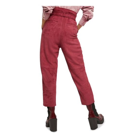 FREE PEOPLE Womens Burgundy Faux Suede Belted Cropped Pants Size: 6 - Picture 2 of 3
